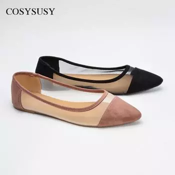 Модные эластичные трикотажные балетки женские мокасины весна 2024 дышащая сетчатая обувь на плоской подошве балетки мокасины повседневные туфли-лодочки с острым носком 36 чёрный