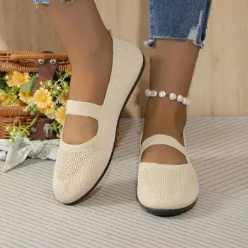 Модные эластичные трикотажные туфли на плоской подошве для женщин 2024 года, летние дышащие мягкие мокасины для женщин, легкие повседневные туфли без застежек, мокасины для мам 36 бежевый