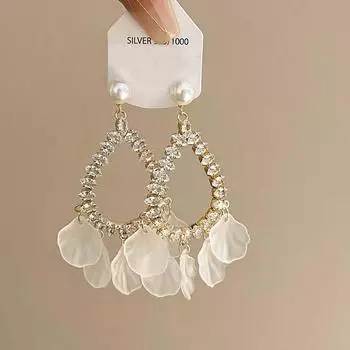 Модные элегантные белые цветы, инкрустированные водными бриллиантами, имитация ракушки, геометрические серьги
