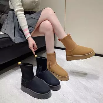 Модные элегантные ботильоны бренда AJGS для женщин 2024 года, зимняя обувь на мягкой платформе, женские плоские роскошные дизайнерские зимние ботинки 35 жёлтый