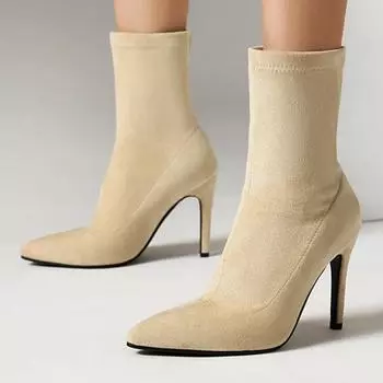 Модные элегантные ботильоны для женщин, черные, бежевые, зеленые, короткие носки, туфли на высоком каблуке для вечеринок, женские, большой размер 45, новинка 2024 года, зима-осень 34 абрикосовый