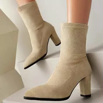 Модные элегантные ботильоны для женщин, черные, бежевые, зеленые, короткие носки, туфли на каблуке для вечеринки, женские, большой размер 45, новинка 2024 года, зима-осень 34 абрикосовый