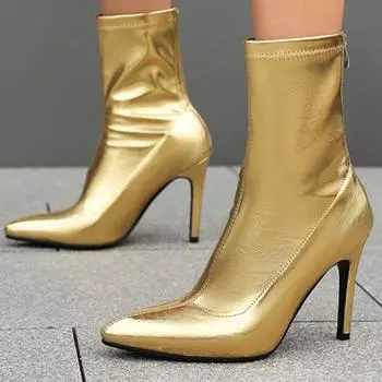 Модные элегантные ботильоны для женщин, новинка 2024 года, зима-осень, черные, белые, золотые, серебряные, короткие ботинки, тонкие каблуки, туфли для вечеринок, женские, большой размер 45 34 чёрный