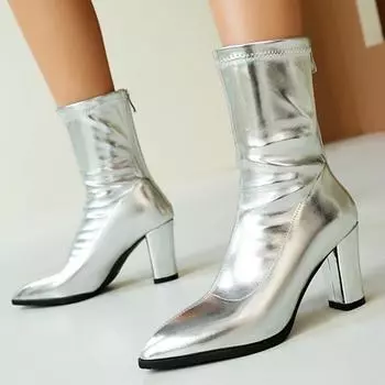 Модные элегантные ботильоны для женщин, новинка 2024 года, зимние, черные, золотые, серебристые, белые, короткие, на каблуке, с застежкой-молнией, туфли для вечеринок, женские, большого размера 48 34 чёрный