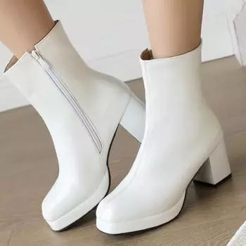 Модные элегантные ботильоны женские зимние туфли 2024 года на блочном каблуке красные черные белые зеленые короткие туфли женские ботинки большого размера 48 34 чёрный