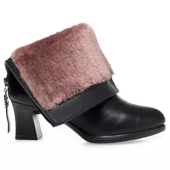 Модные элегантные ботинки до середины икры из мягкой кожи, женские ботильоны, зима 2025, средний блочный каблук, короткий мех, мотоциклетные ботинки 35