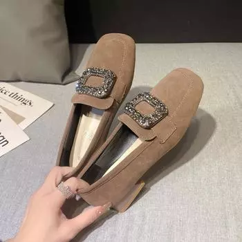 Модные элегантные каблуки Новые массивные туфли Rhindiamonds с квадратной пряжкой и глубоким ртом в стиле ретро с квадратной головкой 35 чёрный