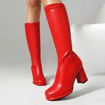 Модные элегантные красные сапоги до колена для женщин, новинка 2024 года, черные, серебристые, белые, розовые, длинные сапоги на каблуках, туфли для вечеринок, женская обувь большого размера 48 34 чёрный