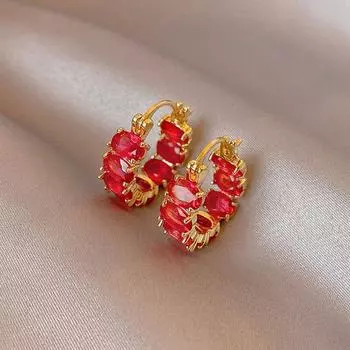 Модные элегантные нежные розово-красные овальные серьги с цирконием для женщин, ювелирные изделия, подарки премиум-класса для свадебной вечеринки красный/золотой