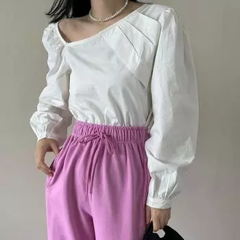 Модные элегантные облегающие повседневные рубашки с рукавами-фонариками для женщин, винтажные шикарные блузки с косым воротником, женские плиссированные однотонные офисные рубашки для женщин, топы 25804 One Size хаки