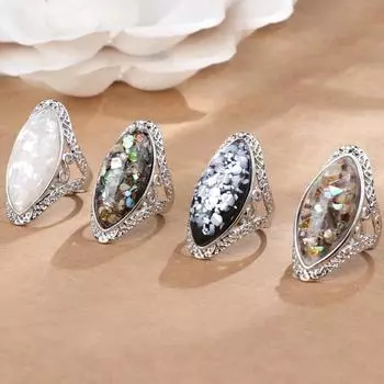 Модные элегантные овальные белые кольца из натуральной ракушки с большим камнем 7 белый