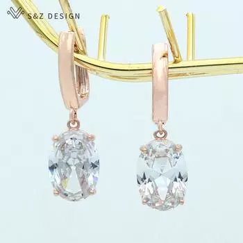 Модные элегантные овальные серьги-капли в форме яйца с кубическим цирконием для женщин, свадебные украшения цвета розового золота