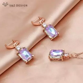 Модные элегантные прямоугольные серьги-капли с кристаллами, комплекты ювелирных изделий для женщин, свадебное ожерелье с кулоном из кубического циркония