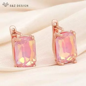 Модные элегантные прямоугольные серьги-капли с кристаллами для женщин, свадебные украшения цвета розового золота, серьги в подарок