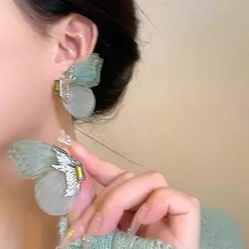 Модные элегантные романтические полые сетчатые серьги-гвоздики с бабочками для женщин и девочек, изысканные тюлевые серьги-бабочки, ювелирные аксессуары, подарок зелёный