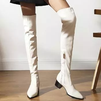 Модные элегантные сапоги выше колена, женская обувь, новинка 2024 года, высокие сапоги до бедра, сексуальные черные туфли для вечеринок и танцев, женские, большого размера 45 34 бежевый
