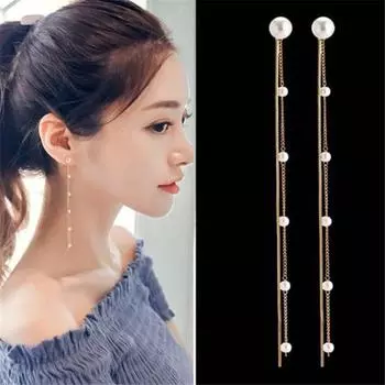 Модные элегантные серьги Изысканный темперамент Сладкая длинная кисточка 8*1.4cm золотой