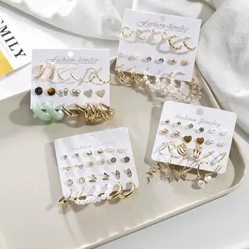 Модные элегантные серьги-кольца, комплект женских серег-гвоздиков с листьями бабочки, модные ювелирные изделия