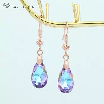 Модные элегантные серьги с каплями воды и красочными кристаллами, висячие серьги для женщин, ювелирные изделия цвета розового золота