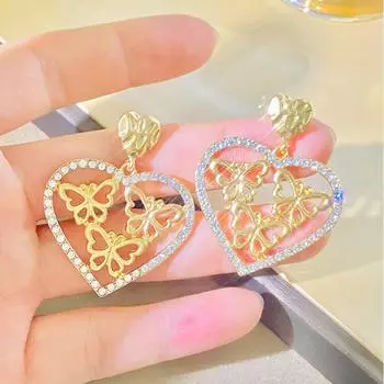 Модные элегантные серьги в форме сердца из сплава со стразами на День святого Валентина для женщин 1 pair