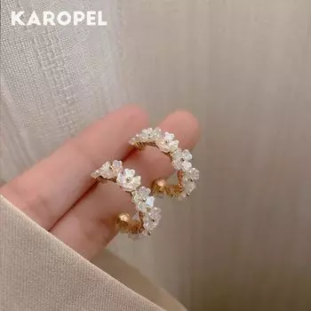 Модные элегантные сладкие полые сверкающие серьги с жемчугом и цветком в форме ракушки, ювелирные изделия для невесты