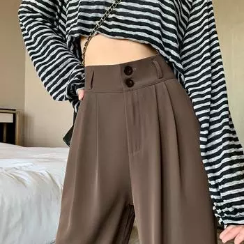 Модные элегантные свободные широкие брюки женские весна осень большие размеры повседневные брюки с высокой талией женские прямые облегающие модные женские длинные брюки 2691 S чёрный