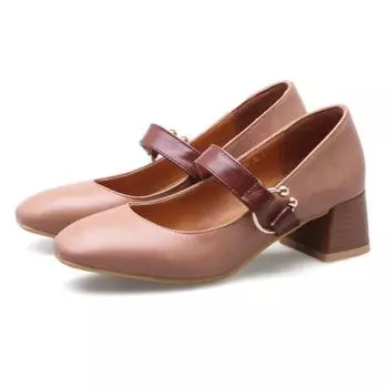 Модные элегантные туфли-лодочки на низком каблуке, туфли Мэри Джейн, женские, телесного и черного цвета, женские, на коротком каблуке, для офиса, женские, большого размера 45, 48, 50, 52 34 абрикосовый