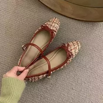 Модные элегантные туфли-лоферы 2024 года, весна, женские туфли с пряжкой и мягкой подошвой, модные туфли на плоской подошве с круглым носком, бабушкины туфли-лоферы с бантом 35 красный