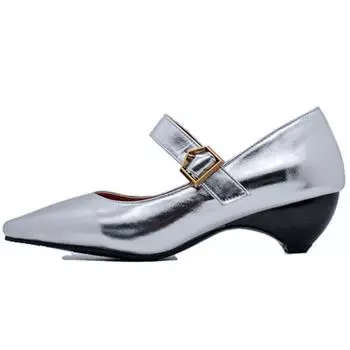 Модные элегантные туфли Мэри Джейн на низком каблуке, женские туфли на ремешках, серебристые, черные, золотые, туфли-лодочки на каблуке с острым носком, большого размера, для вечеринок и свадеб, женские 34 чёрный