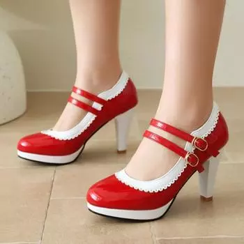 Модные элегантные туфли Мэри Джейн на высоком каблуке женские туфли-лодочки большого размера 45 с ремешками зеленые синие красные туфли на каблуке для вечеринки, свадьбы, офиса, дамы 34 чёрный