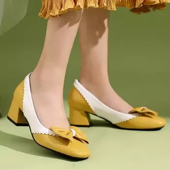 Модные элегантные туфли на коротком каблуке, женские элегантные милые туфли в стиле Лолиты, большой размер 45, женские туфли в стиле пэчворк на каблуке для вечеринки, свадьбы, офиса 34 бежевый