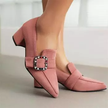 Модные элегантные туфли на низком каблуке, туфли-лоферы с пряжкой, розовые, черные, женские, на каблуке, с острым носком, для офиса, свадьбы, большой размер 46 34 чёрный