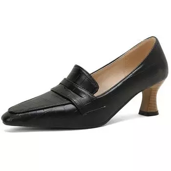 Модные элегантные туфли на среднем каблуке, туфли-лоферы с острым носком, серые, черные, белые, женские туфли на каблуке для офиса, свадьбы, большого размера 45 50 34 чёрный