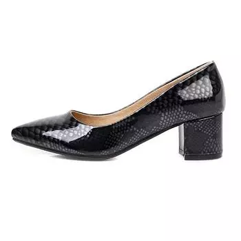 Модные элегантные туфли на среднем каблуке женские туфли-лодочки модные туфли из змеиной кожи повседневные весенне-осенние туфли на каблуке для офиса и вечеринок женские большие размеры 34 чёрный