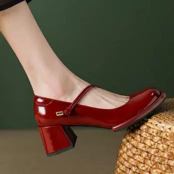 Модные элегантные туфли на высоком каблуке Mary Jane 2024, новый стиль, французская квадратная головка, винтажные мягкие одинарные туфли, летние женские стельки Eva 35 чёрный