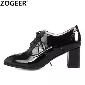 Модные элегантные весенние туфли-лодочки женские ботильоны на блочном каблуке оксфордские туфли повседневные туфли из искусственной кожи черного и красного цвета женские туфли-лоферы большого размера 50 34