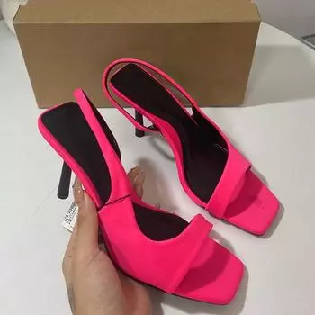 Модные элегантные женские босоножки на высоком каблуке с открытым носком и квадратной головкой, женская обувь 2024 года, летняя роскошная дизайнерская женская обувь хорошего качества 36 чёрный