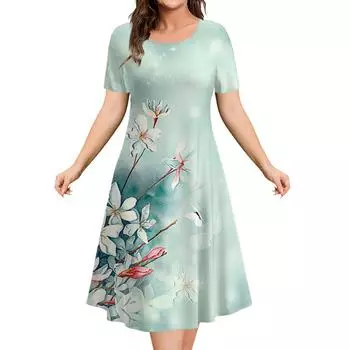 Модные элегантные женские платья, свободное платье А-силуэта, женские топы с короткими рукавами, простые цветы, повседневные женские пуловеры, одежда S