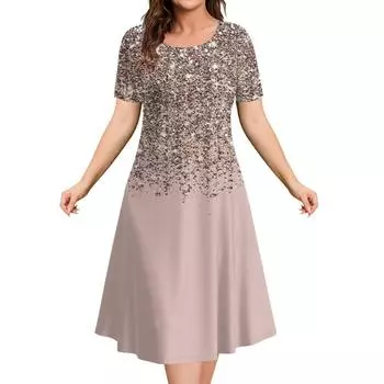 Модные элегантные женские платья Женское вечернее платье Цветной столкновительный пуловер с круглым вырезом Оверсайз Повседневная одежда А-силуэта Тренд 2024 S