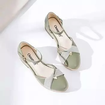 Модные элегантные женские сандалии с круглым носком в британском стиле, летние женские босоножки на квадратном каблуке, повседневная обувь на среднем каблуке с ремешком на щиколотке 39 зелёный
