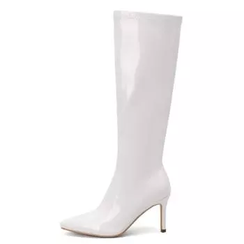 Модные элегантные женские сапоги до колена, белые, черные, на каблуке, длинные сапоги, женские, большого размера 48, осенне-зимняя обувь для вечеринок, женская обувь 34 чёрный
