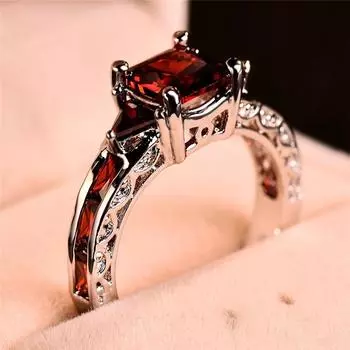 Модные элегантные женские серебряные обручальные кольца принцессы квадратной огранки с красным камнем для женщин, ювелирные изделия в подарок 5