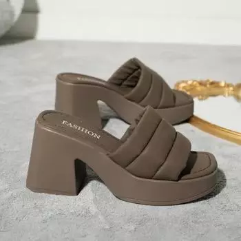 Модные элегантные женские тапочки на платформе из мягкого полиуретана 2024 года, летние женские нескользящие повседневные пляжные тапочки на каблуках с открытым носком и толстой подошвой для отдыха на открытом воздухе 36 серебряный