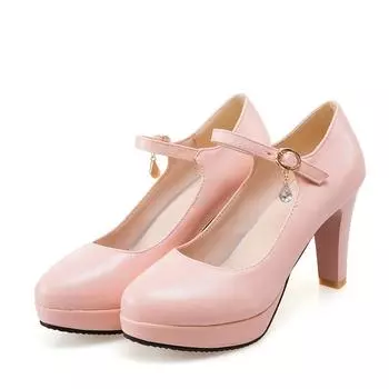 Модные элегантные женские туфли Мэри Джейн на высоком каблуке 2024 года, черные, розовые, белые, на каблуке, свадебные туфли, женские туфли-лодочки, большой размер 45 34 чёрный
