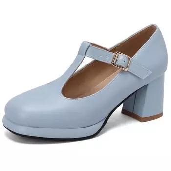 Модные элегантные женские туфли Мэри Джейн на блочном каблуке 2024 года, весенние туфли-лодочки черного, белого, синего цвета, на каблуке, для вечеринки и свадьбы, женские, большого размера 34 чёрный