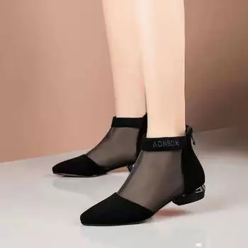 Модные элегантные женские туфли, модные 2024 года, сетчатые сапоги с острым носком, летние ботильоны, низкие каблуки, женская дышащая обувь CN35