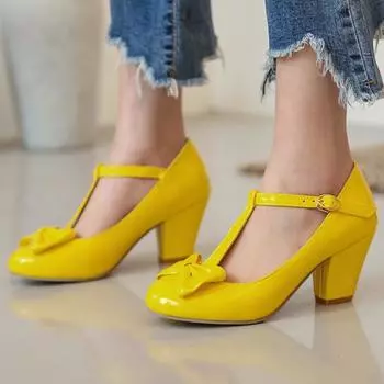 Модные элегантные женские туфли на каблуках Мэри Джейн Лолита Туфли 2024 Милые туфли-лодочки с бантом Черные Белые Розовые Туфли на каблуке для вечеринки и свадьбы Женские Большие размеры 34 бежевый