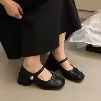 Модные элегантные женские туфли на плоской подошве во французском стиле, туфли-лодочки Mary Salsa, осень 2024 г., новое поступление, модная обувь с резиновым верхом 35 чёрный