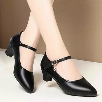 Модные элегантные женские туфли на высоком каблуке 5 см, классические туфли-лодочки, женские туфли с острым носком и металлической пряжкой, туфли Мэри Джейн для офиса и работы 35 бежевый