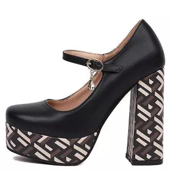 Модные элегантные женские туфли на высоком каблуке, осенние сексуальные туфли-лодочки на платформе с ремешками, черные, белые, на каблуке, для вечеринок, танцевальные туфли, женские, большого размера 45 35 чёрный